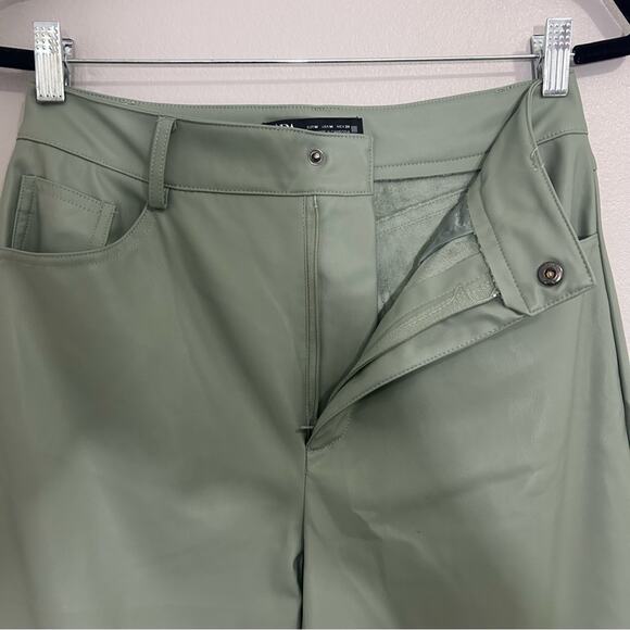 Zara Sage Green Faux Leather Wide Leg Pants Size Medium - Picture 6 of 11